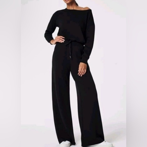 Spanx air essentials women’s xl black long sleeve wide leg jumpsuit - Picture 1 of 4